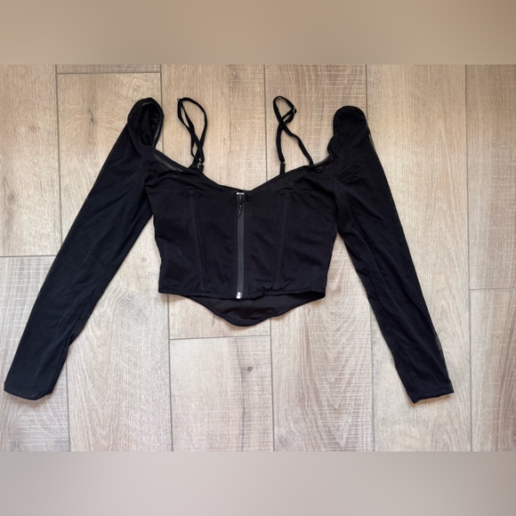 White Fox Boutique Black Corset Mesh Crop Top Whimsigoth Sexy Goth Size S - Picture 2 of 6